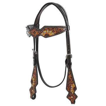 HILASON Western Horse Headstall Breast Collar Set American Leather Tan Dark Brown Sunflower